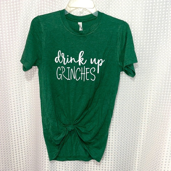 🎄 Canvas Knotted Green "DRINK UP GRINCHES" CHRISTMAS SHIRT WOMEN SZ S - Picture 1 of 3